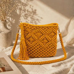 Yellow Fringe Knot Macrame Bag