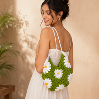 Olive Floral Small Crochet Hand Bag