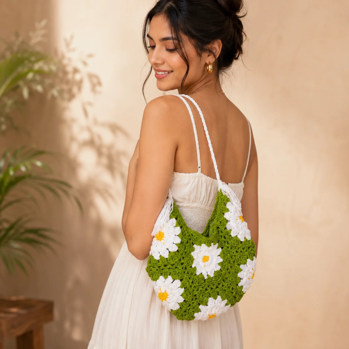 Olive Floral Small Crochet Hand Bag