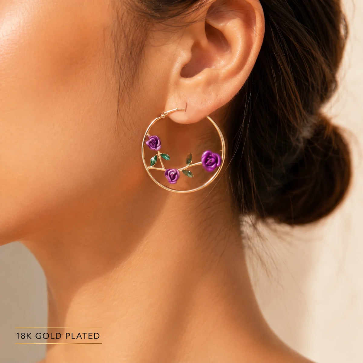 Radiant Rose Vine Hoops - 18K Gold Plated
