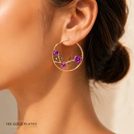Radiant Rose Vine Hoops - 18K Gold Plated
