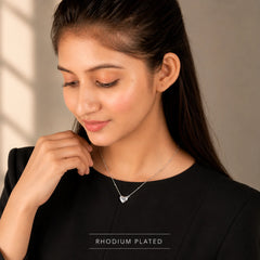 Silver Heart Beaded Chain Necklace - Rhodium Plated