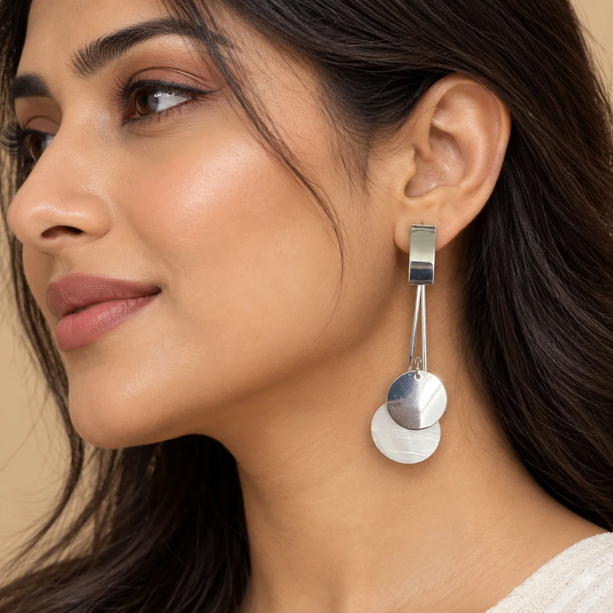 Silver Disc Dangle Earrings