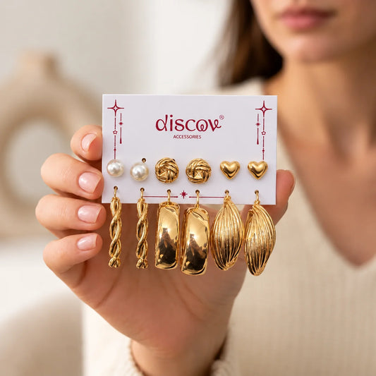 Set of 6 Classic Gold Hoop & Stud Combo