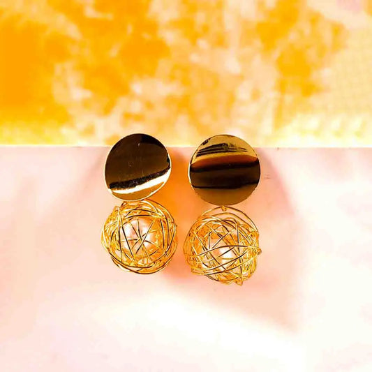 Golden Pearl Interwoven Drop Earrings