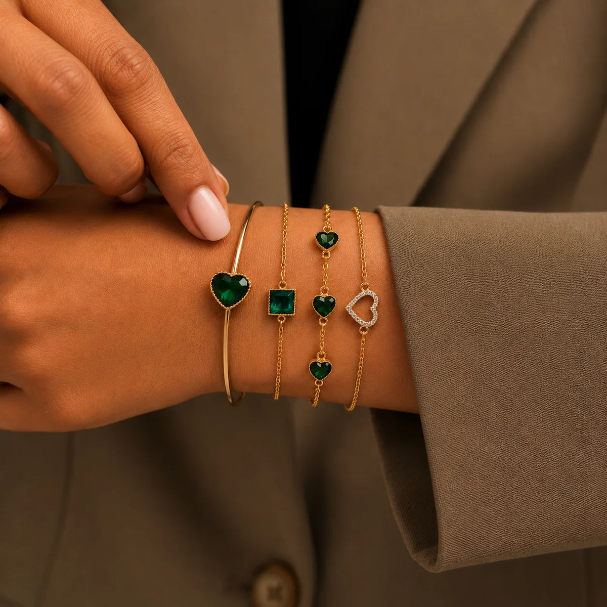 Emerald Crystal Bracelet Combo - 18K Gold Plated