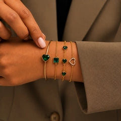 Emerald Crystal Bracelet Combo - 18K Gold Plated