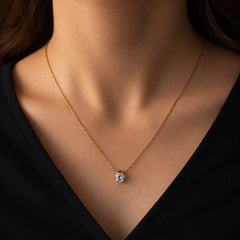 Minimal Round Crystal Chain Necklace - 18K Gold Plated