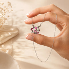 Pink Heart Bow Circle Pendant Necklace