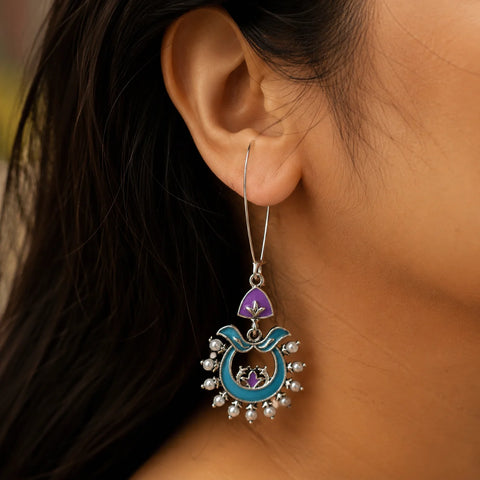 Fusion Enamel Pearl Dangle Hook  Earrings