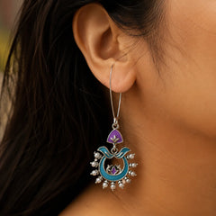 Fusion Enamel Pearl Dangle Hook  Earrings
