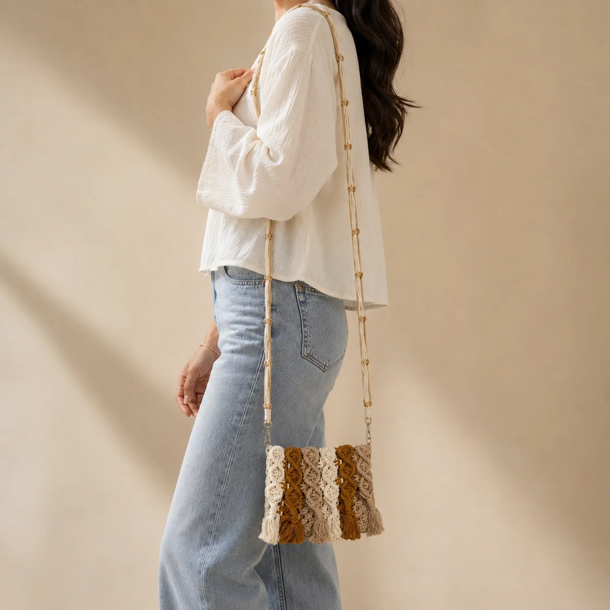 Boho Knot Macrame Tassel Sling Bag