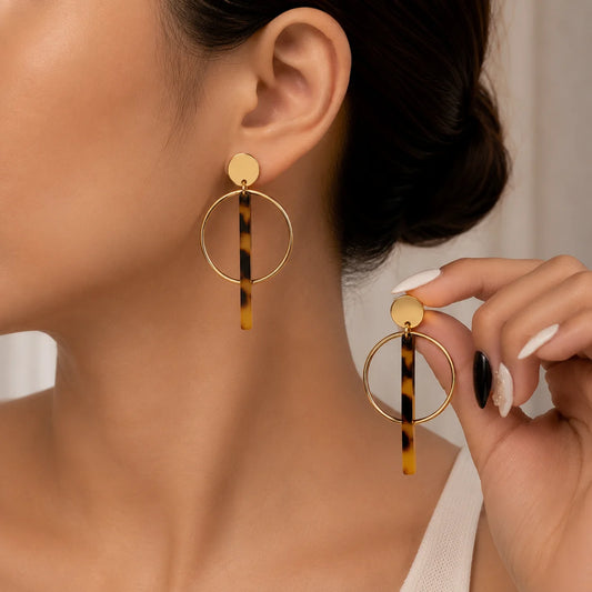 Minimalist Hoop Bar Drop Earrings