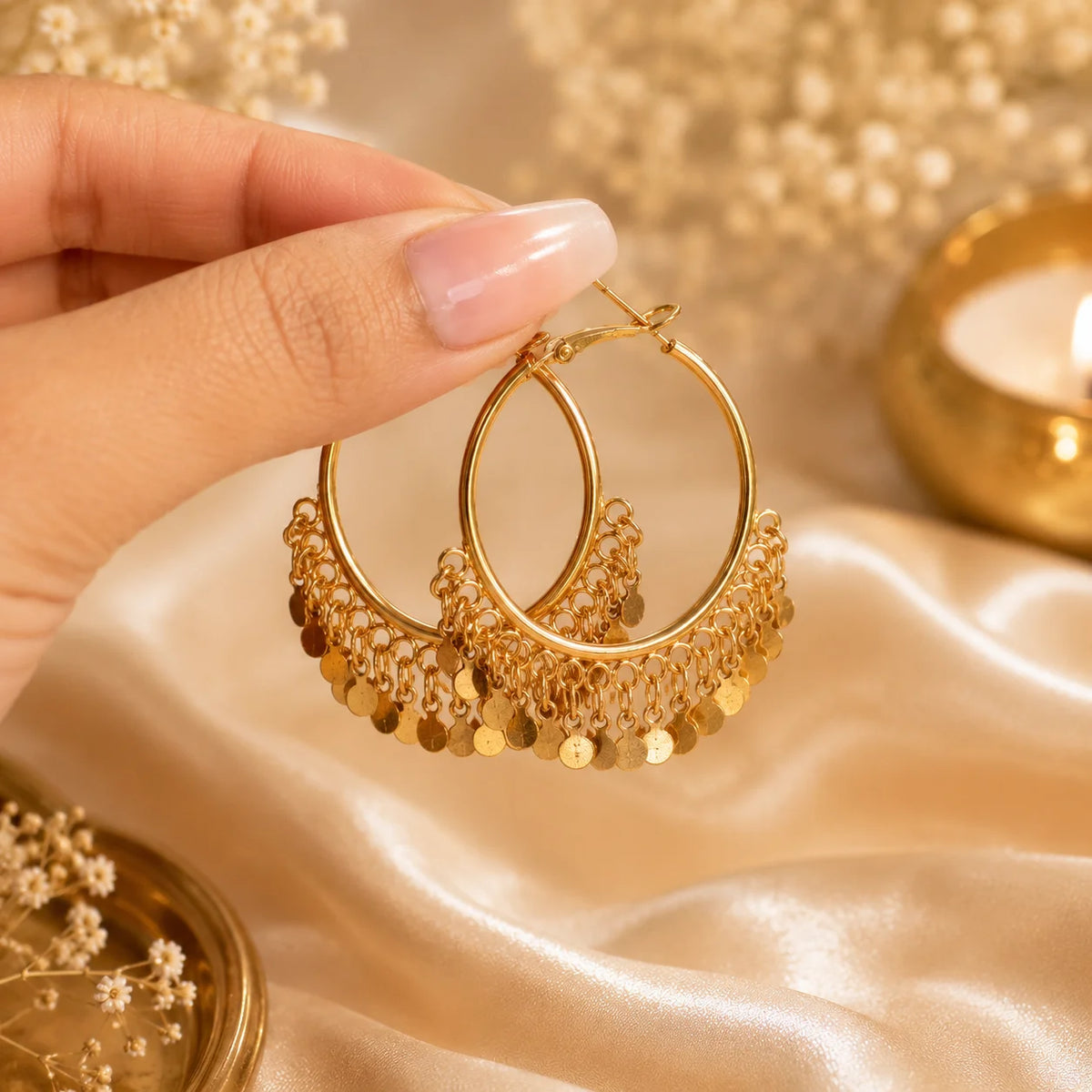 Gold Coin Fringe Earrings