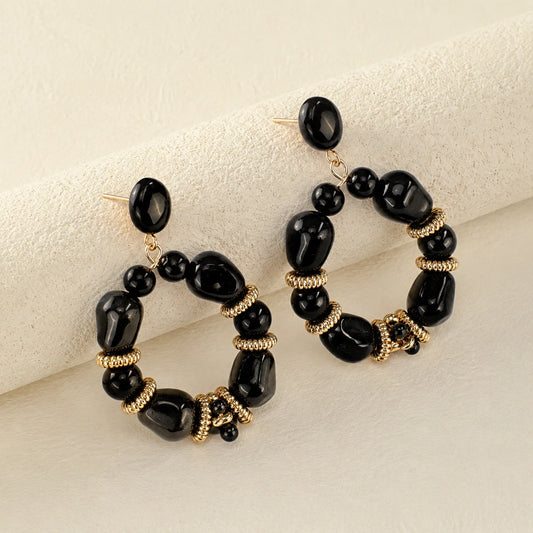 Bold Black Bead Hoop Earrings