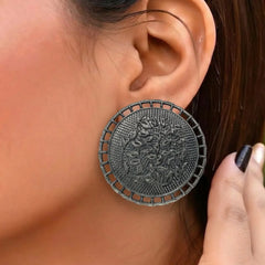 Black Oxidised Leaf Vine Stud Earrings
