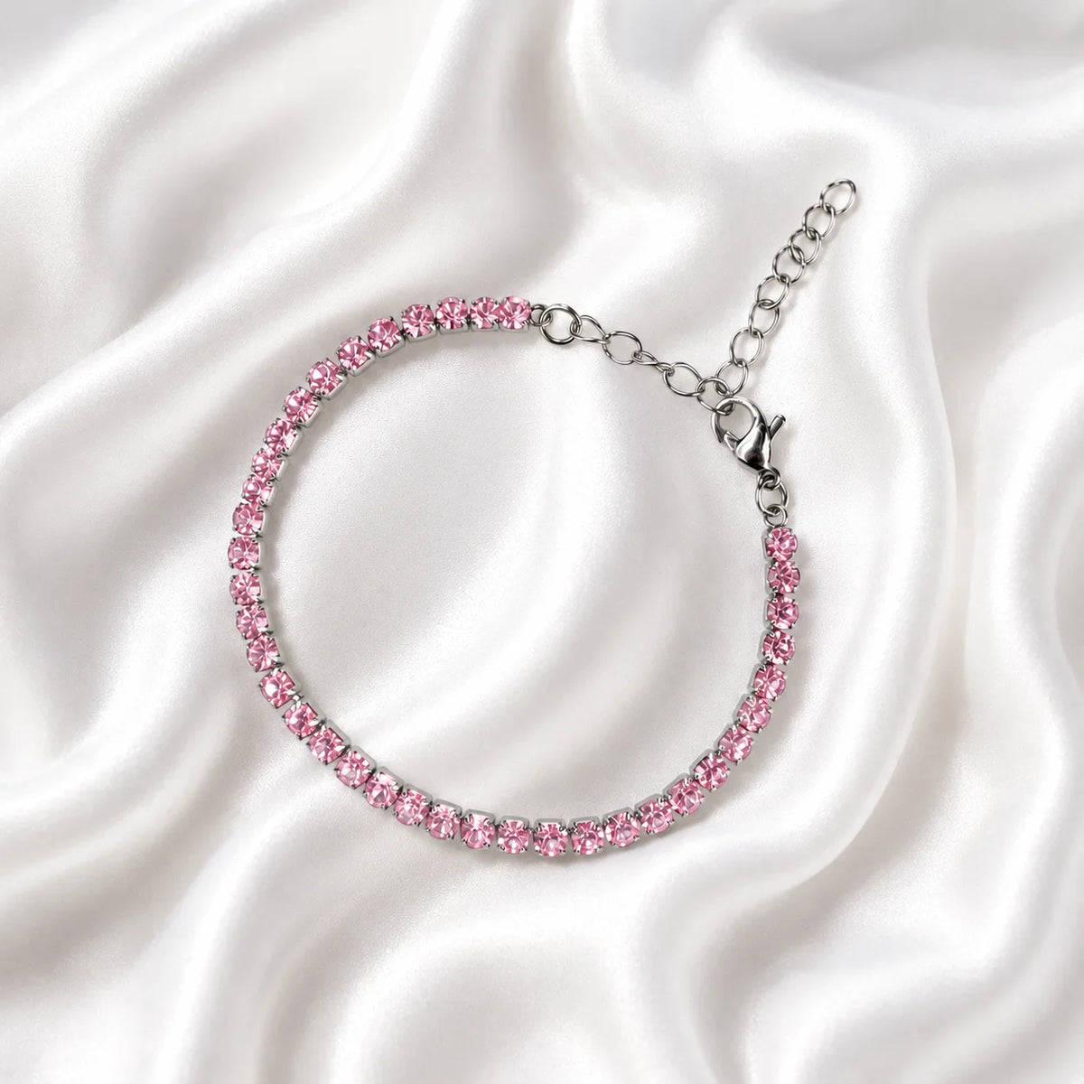 Silver Pink Stone Chain Bracelet - Silver 925