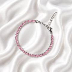 Silver Pink Stone Chain Bracelet - Silver 925