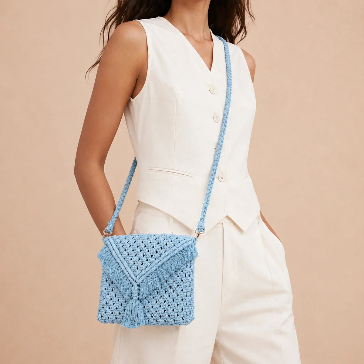 Sky Blue Macrame Sling Bag