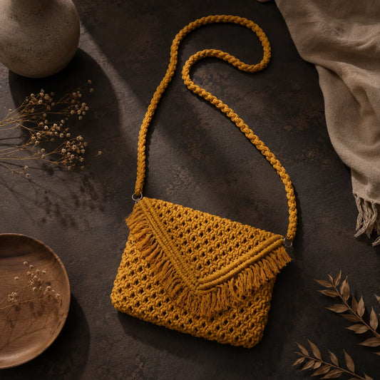 Yellow Macrame Sling Bag