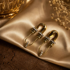 Gold Beaded Pin Hoop Earrings - 18K Gold Plated