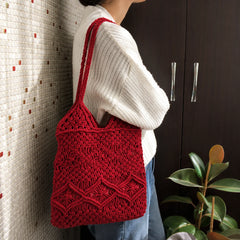Red Macrame Tote Bag