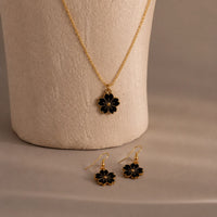 Black Flower Necklace & Earrings Set