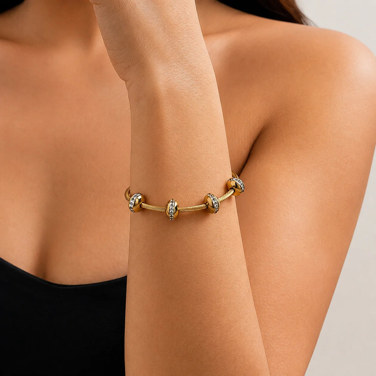 Crystal Spacer Bangle - 18K Gold Plated