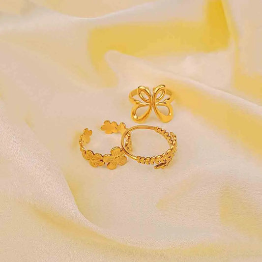 Pack Of 3 Floral Elegance Adjustable Rings Combo
