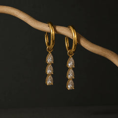 Triple Crystal Drop Earrings - 18K Gold Plated