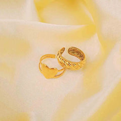 Pack Of 2 Golden Entwined & Heart Ring Duo Combo