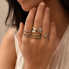 Butterfly & Flower Crystal Rings Combo