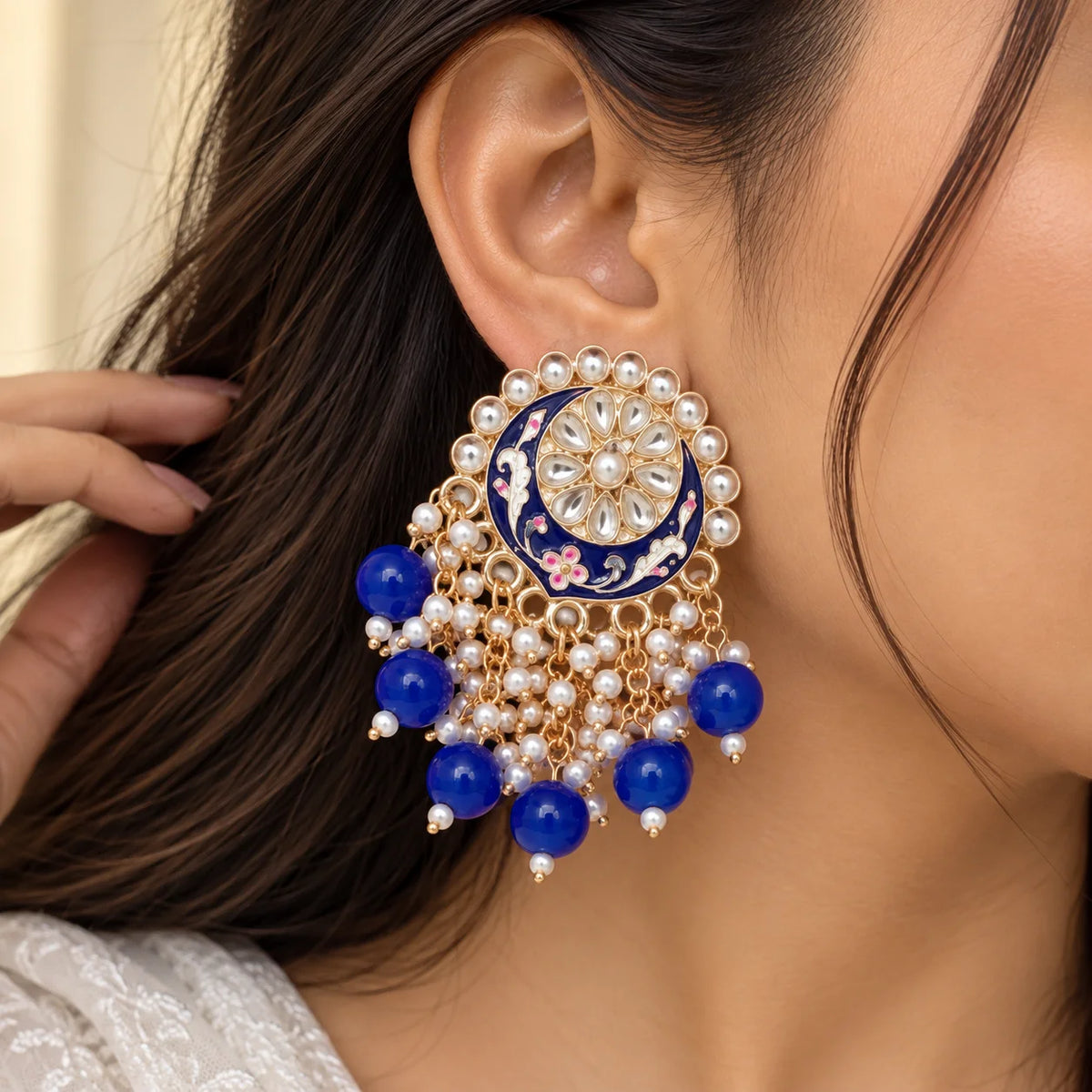 Blue Heritage Kundan Earrings