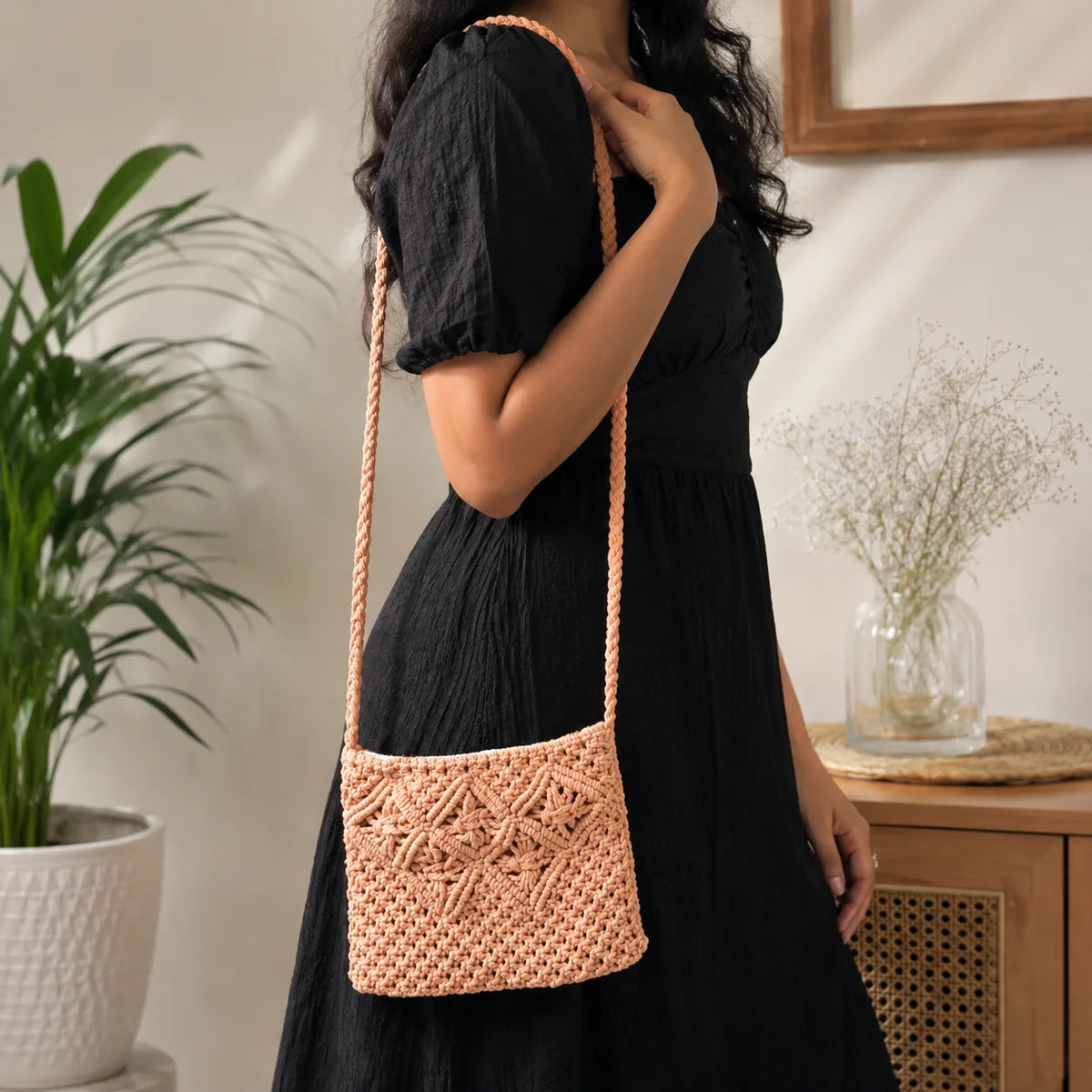 Blush Knot Macrame Bag