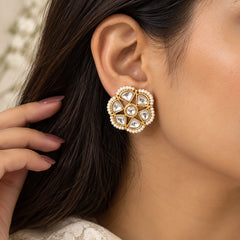 Pearl Petal Kundan Studs