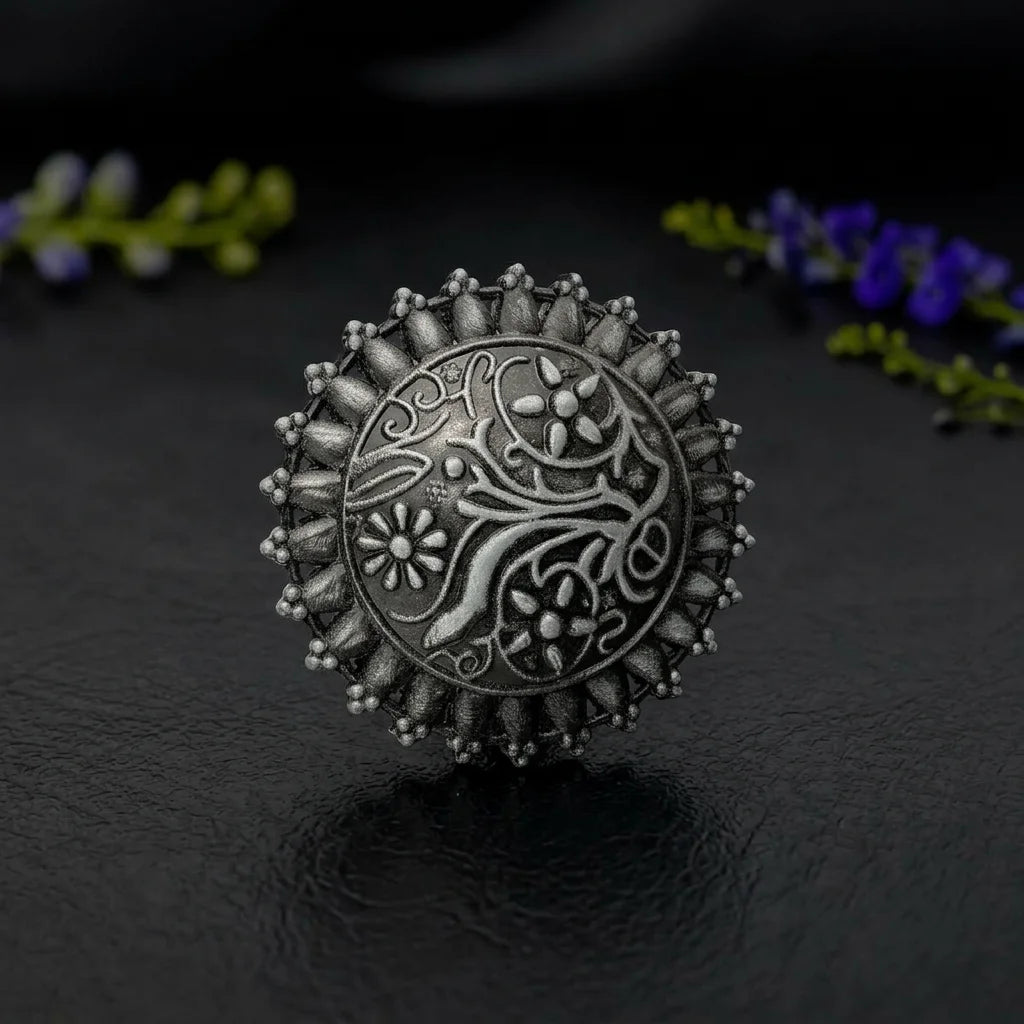 Black Oxidised Floral Rings