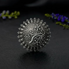 Black Oxidised Floral Rings
