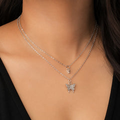 "Silver butterfly pendant necklace
 featuring a crystal-studded butterfly charm on a delicate silver-tone chain. An elegant and lightweight necklace for women, perfect for everyday wear, layering, gifting, and special occasions."
