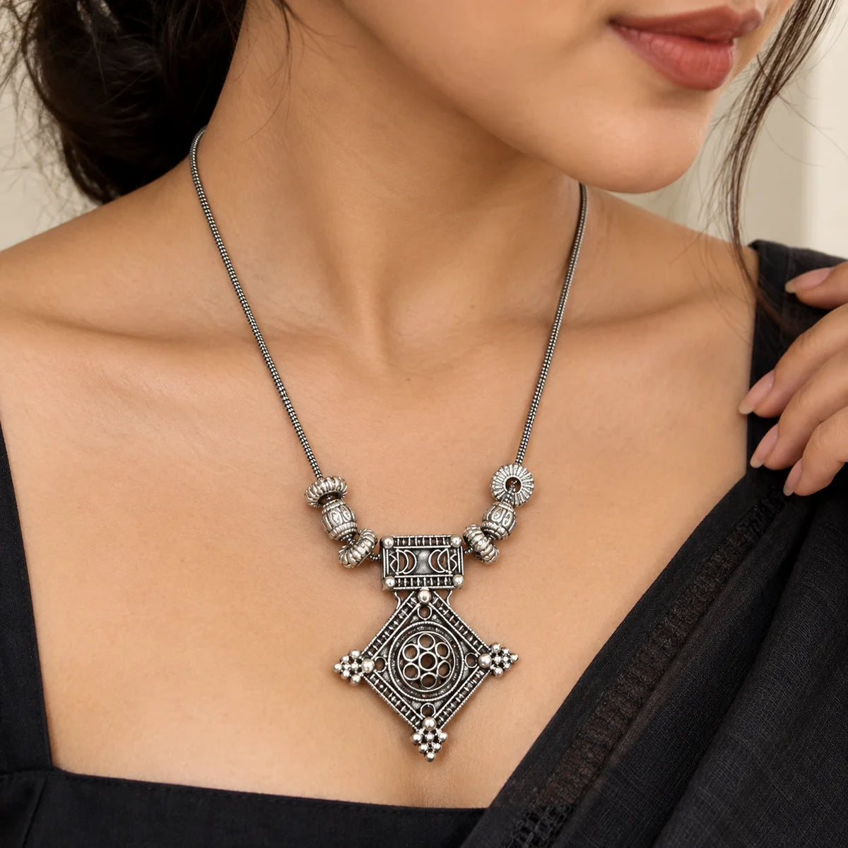 Tribal Charm Oxidised Necklace