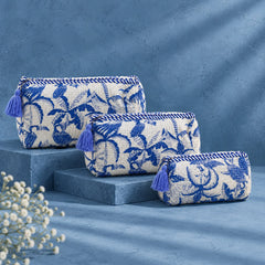 Blue White Tropical 3 Layered Pouches
