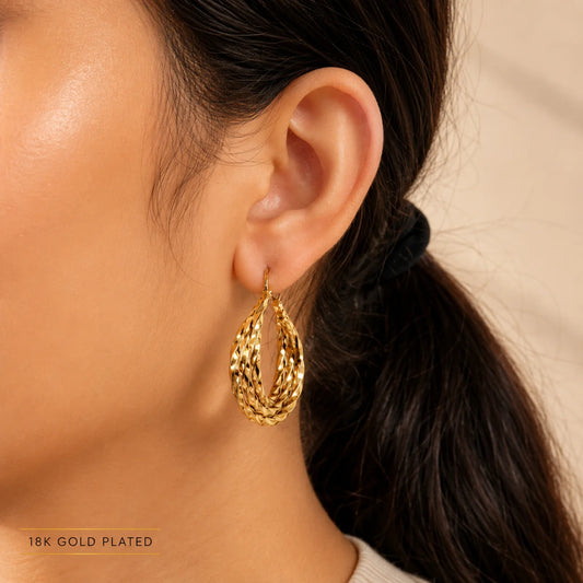 Triple Layered Wavy Hoops - 18K Gold Plated