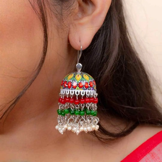 Floral Meenakari Beaded Jhumka