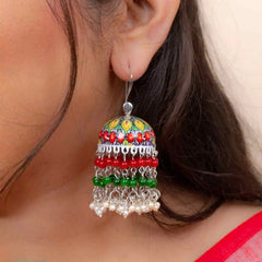 Floral Meenakari Beaded Jhumka
