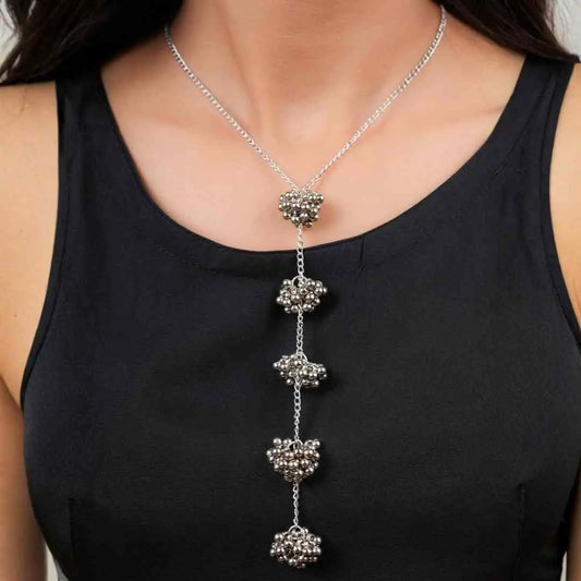 Silver Beaded Bunch Chain Neckalce