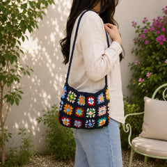 Vibrant Black Crochet Sling Bag