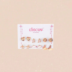 Set of 6 Playful Golden Mini Stud Earrings