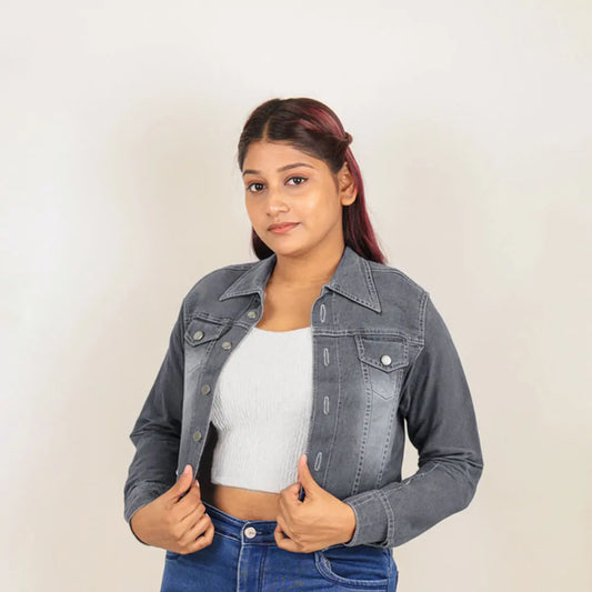 Grey Crop Denim Jacket