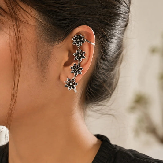 Statement oxidised floral ear cuff for weddings no piercing ear climber
