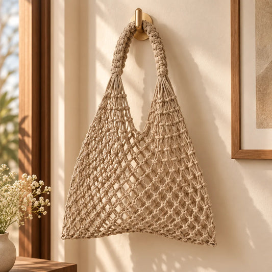 Beige Mesh Macrame Bag