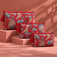 Red Floral Garden Pouch Set